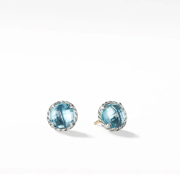 David Yurman Petite Chatelaine Stud Earrings in Sterling Silver with Blue Topaz - Picture 1 of 6